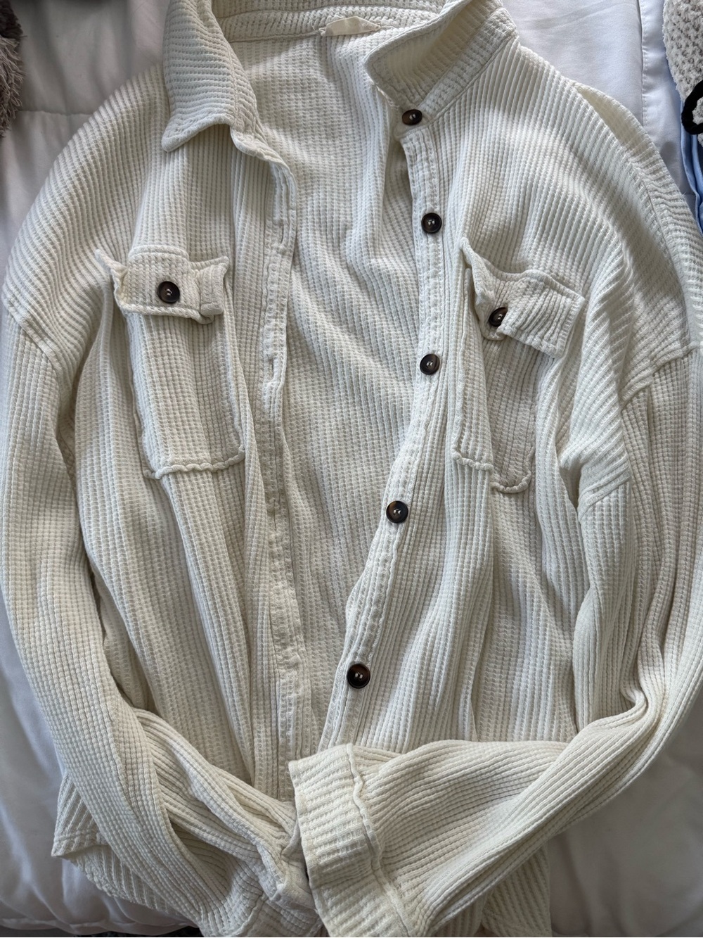 Altar'd State Cream Waffle Knit Button-Up Jacket